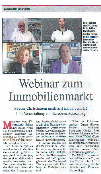 Mallorca Magazin 26/2020; "Webinar zum Immobilienmarkt"; So wird das Ferienhaus besteuert Mallorca Magazin - Fachantworten zu häufigen Fragen 06. August 2020