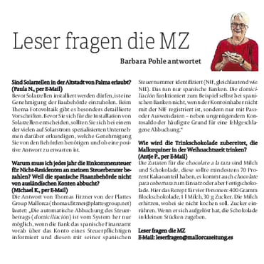 Mallorca Zeitung MZ: "Leser fragen die MZ, Barbara Pohle antwortet."