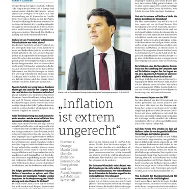 Ausschnitt der Mallorca Zeitung vom 12.09.2022: „Inflation ist extrem ungerecht" (Martin Lück)