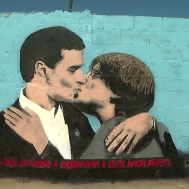 Das Graffito in Barcelona erlangt derzeit Berühmtheit.