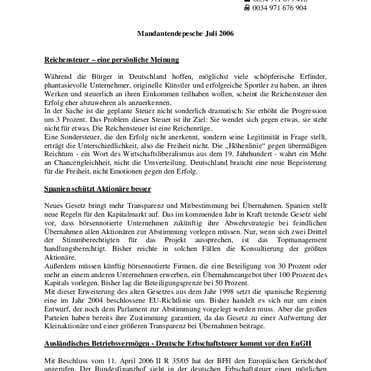 Mandantendepesche Juli 2006