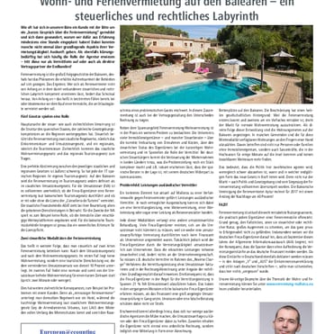 PR-Beilage von Minkner & Partner S.L.; "Wohn und Ferienvermietung auf den Balearen - ein steuerliches und rechtliches Labyrinth."; Thomas Fitzner