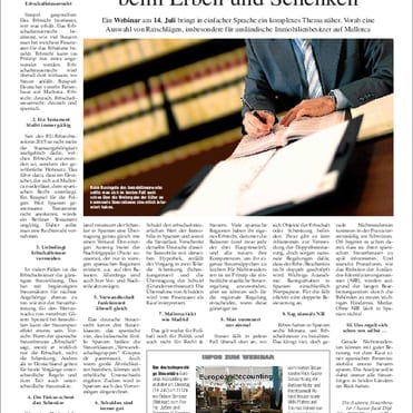 Mallorca Magazin 28/2020; "Zehn kapitale Irrtümer"; Zehn kapitale Irrtümer beim Erben und Schenken Mallorca Magazin - Gute Beratung kann kostspielige Nachteile vorbeugen 09. Juli 2020
