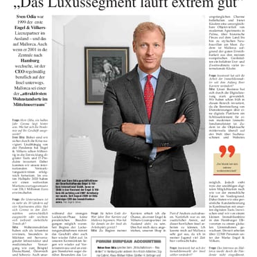 Beitrag: "Das Luxussegment läuft extrem gut" Interview mit Engel & Völkers-CEO Sven Odia im Vorfeld des Wirtschaftsforums NEU DENKEN, das seine erste Ausgabe feiert. 17. September 2020