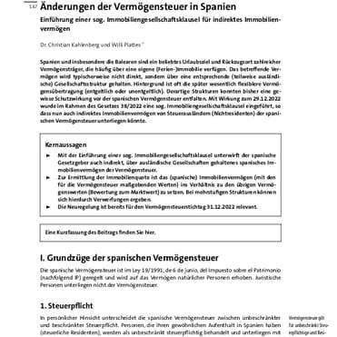 IWB Nr. 2 vom 21.01.2023: „Änderungen der Vermögensteuer in Spanien."