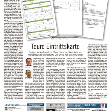 Mallorca zeitung Nr.771 - 12. Februar 2015: "Teure Eintrittskarte. Spanien hat ein Investoren-Visum für Immobilienkäufer aus Nicht-EU-Ländern eingeführt. Der Erfolg hält sich in Grenzen.