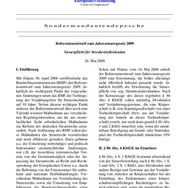Sondermandantendepesche Steuerbesitzdividenden