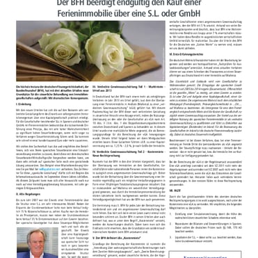 PR-Beilage von Minkner & Partner S.L.; "Der BFH beerdigt endgültig den Kauf einr Ferienimmobilie über eine S.L. oder GmbH"