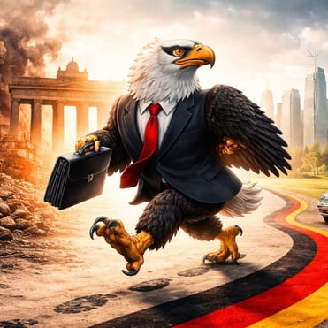 KI-Illustration rückwärtslaufender deutscher Adler