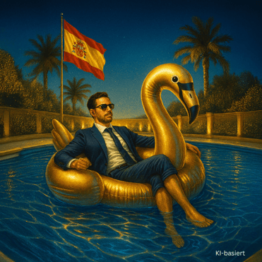 Finanzbeamter spanien enspannt auf dem Pool in einem Flamingo