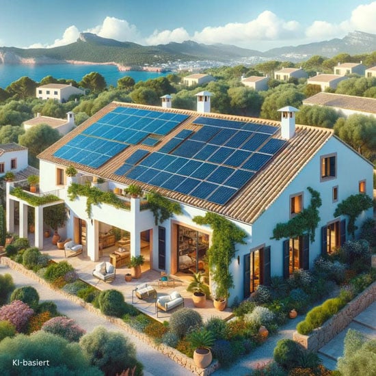 Eine Mallorca-Finca mit Solarpanels auf dem Dach