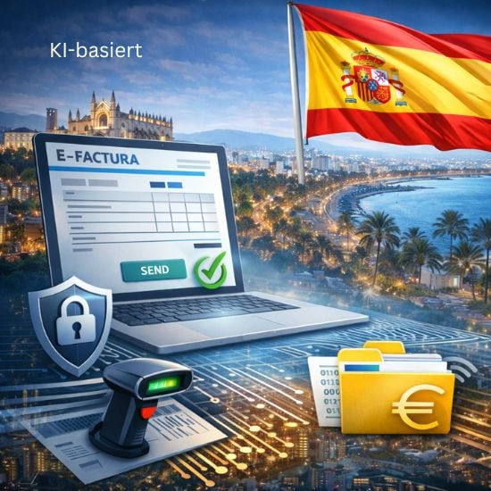 KI-Illustration zur Umsetzung der E-Rechnung in Spanien