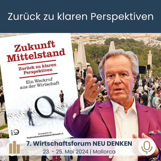 Willi Plattes in lilanem Jacket, neben ihm das Buchcover vom Bundeswirtschaftssenat