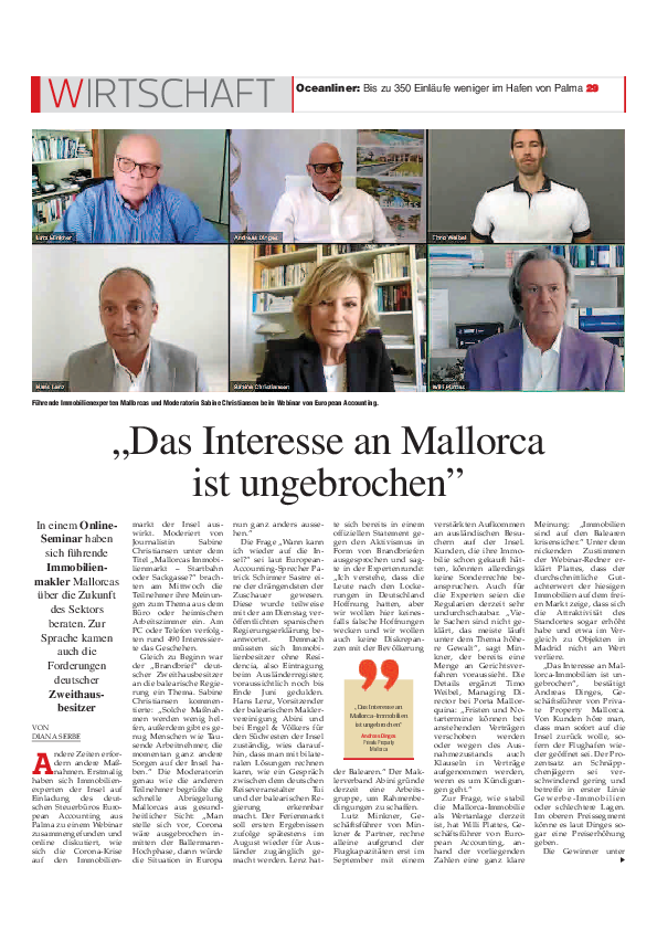 Mallorca Magazin 18/2020; Das Interesse an Mallorca ist ungebrochen Mallorca Magazin - Dennoch Unsicherheit auf dem mallorquinischen Immobilienmarkt