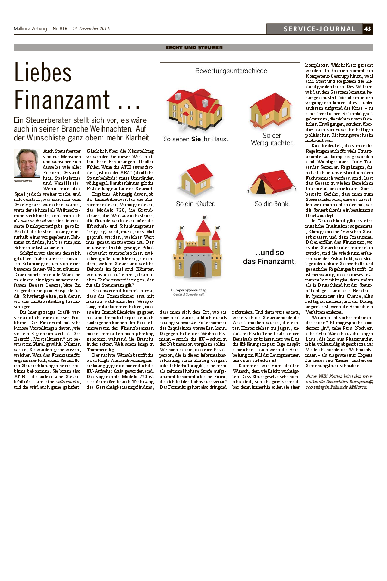 Mallorca Zeitung Nr. 816 - 24. Dezember 2015: "Liebes Finanzamt... ."