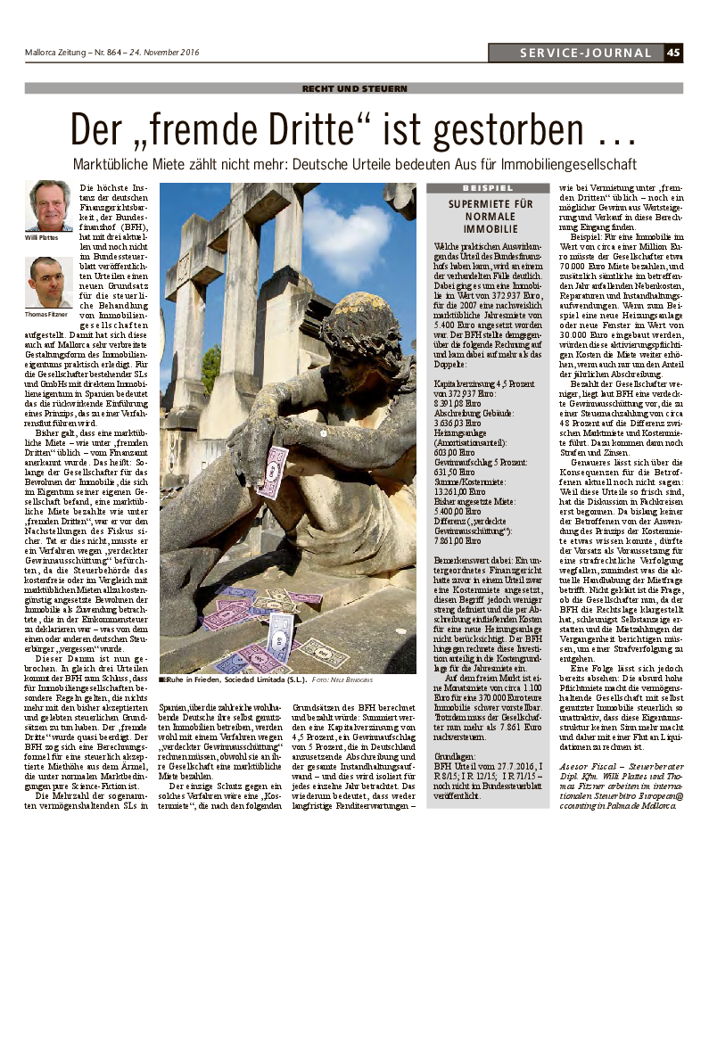 Mallorca Magazin - Nr. 864 - 24. November 2016; "Der "fremde Dritte" ist gsetorben"; Thomas Fitzner und Willi Plattes