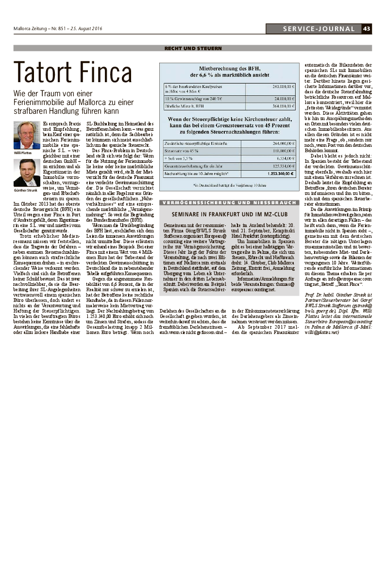 Mallorca Zeitung Nr. 851 - 25. August 2016: "Tatort Finca"
