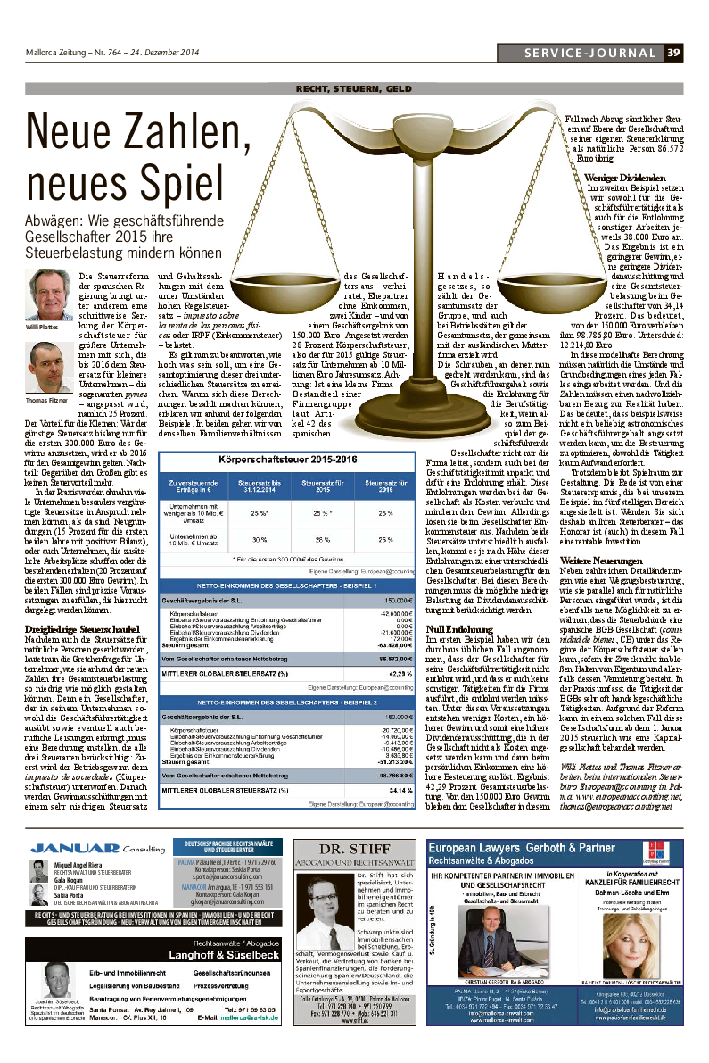 Mallorca Zeitung Nr. 764 - 24. Dezember 2014: "Neu Zahlen, neues Spiel."