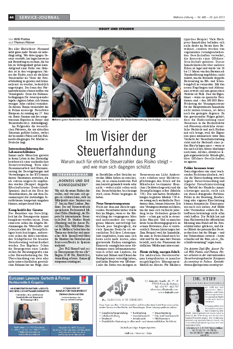Mallorca Zeitung Nr. 685 - 20. Juni 2013: "Im Visier der Steuerfahndung."