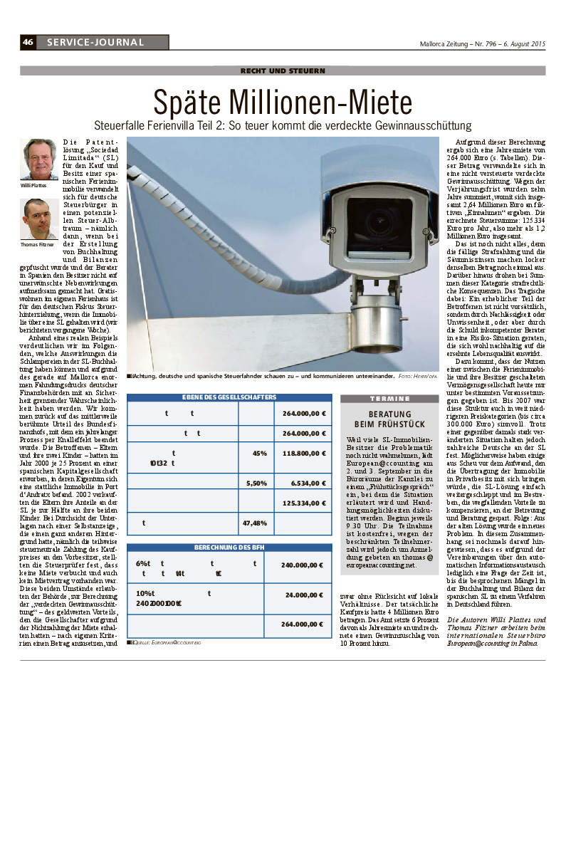 Mallorca Zeitung Nr. 796 - 6. August 2016: "Späte Millionen-Miete."