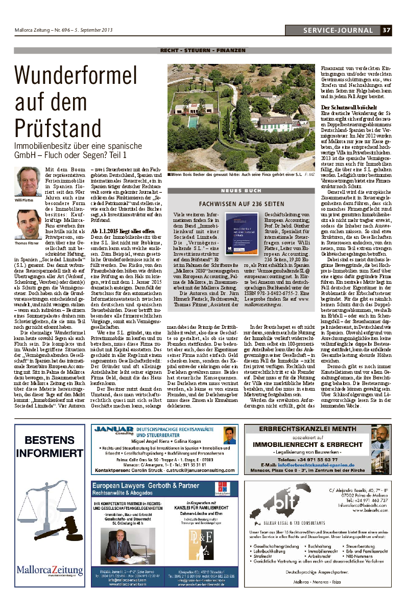 Mallorca Zeitung Nr. 696 - 5. September 2013: "Wunderformel auf dem Prüfstand." Mit Willi Plattes und Thomas Fitzner