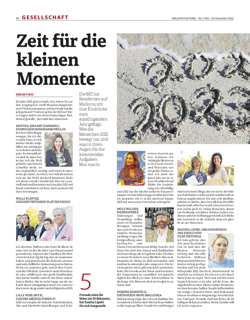 Mallorca Zeitung Nr. 1182 - 29. Dezember 2022: "Zeit für die kleinen Momente."