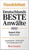 Handelsblatt Deutschlands Beste Anwälte Auszeichnung 2022 Rupert Klar.